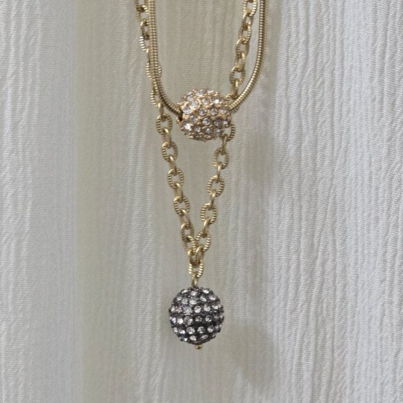 Chico’s Gold Tone Convertible 3 Strand Crystal Ball Layered Statement Necklace - Picture 3 of 15